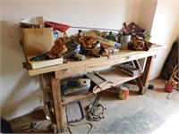 wood work bench and contents