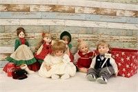 Set of 6 Vintage Christmas Dolls