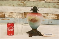 1890s Milk Glass Oil Lamp w/ Transfer