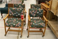 Set of 4 Upholstered Game Room Chairs on Rollers