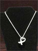LADIES STAMPED 925 18" HEART RIBBON NECKLACE
