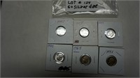 Silver Dimes, years vary, 6 coins