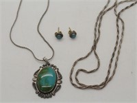 Navajo Turquoise & Sterling Pendant & Chains Plus