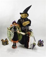 Halloween Bear, Witch Figurine & Candle Holders