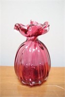 Antique Cranberry Vase with pontil 7" high
