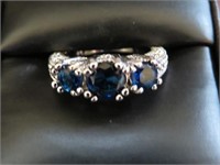LADIES STAMPED 925 BLUE SAPPHIRE RING SIZE 6