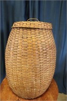 Antique wicker basket with cover 14"dia x 23h