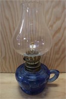 Vintage blue glass finger oil lamp 7.5" high