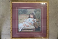 Framed girl & teddy bear print 25x25