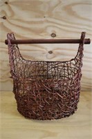 Wood handle metal mesh basket 18wx18h