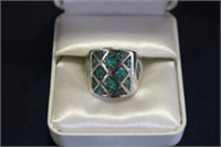 Men's turquoise inlaid silver ring size 8