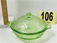 Green Depression Bowl w/ Lid (Poinsettia)