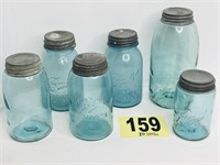 Vintage Blue Glass Canning Jars