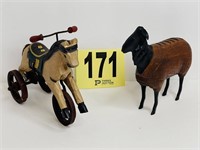 Toy Horse on Wheels & Wood Sculpture