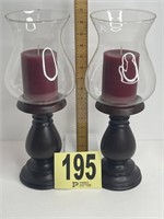 (2) Wooden Candle Holders w/ Candles