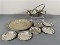Etched Tray & Coasters; Handled Basket