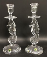 Pair Of Waterford Crystal Seahorse Candlesticks