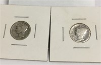 2 Silver Mercury Dimes, 1918 & 1936