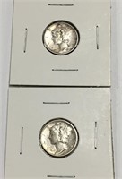 2 Silver Mercury Dimes, 1943