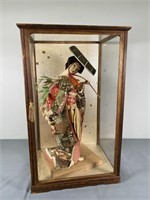 Geisha Doll w/Branch in Glass Case
