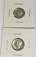 2 Silver Mercury Dimes, 1945