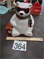 Coca-Cola bear with suitcase cookie jar