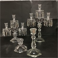 Pair Of Heisey Glass Candelabras, Tall & Short