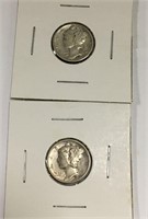 2 Silver Mercury Dimes, 1945