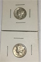 2 Silver Mercury Dimes, 1939