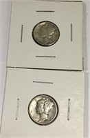 2 Silver Mercury Dimes, 1940