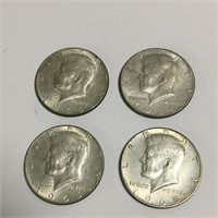 Four 1965 Kennedy Half Dollars