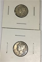 2 Silver Mercury Dimes, 1941