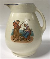 Roseville Pottery Pitcher With Boy & Girl Fishing