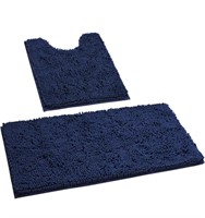 2 Piece Bathroom Rugs Set Navy Blue, Ultra Soft