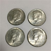 Four 1965 Kennedy Half Dollars