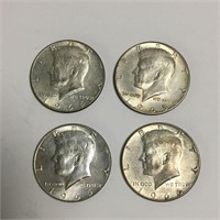 Three 1965 & One 1966 Kennedy Half Dollars