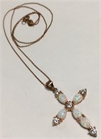 Sterling Silver Opal Cross Pendant Necklace
