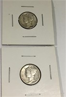 2 Silver Mercury Dimes, 1945 & 1949