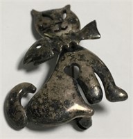 Sterling Silver Cat And Fish Pin