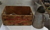 Pepsi crate and Galvanized oil can