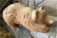 Wood Carved Sleepy Bear Sculpture