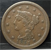 1851 Braided Hair Large Cent (AU50)
