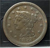 1853 Braided Hair Large Cent (AU58)