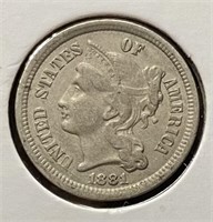 1881 Three Cent Piece, Nickel (AU50)