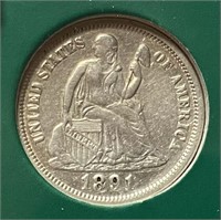1891 Seated Liberty Dime (MS60)