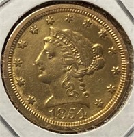 1854-O $2.5 Liberty Head Gold Coin (EF40)