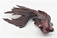 Asian Carved Rosewood Fan Tail Koi Fish