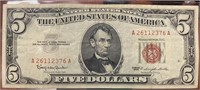 1963 Red Seal Five Dollar ($5) Bill