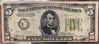1934 Green Light Green Seal Five Dollar ($5) Bill