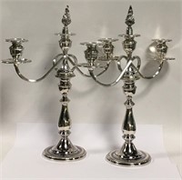 Pair Of Sterling Weighted 3 Light Candelabras